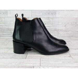 Women's Everlane The Heel Ankle Boots Black Leather Heeled Chelsea Sz 10.5 Italy